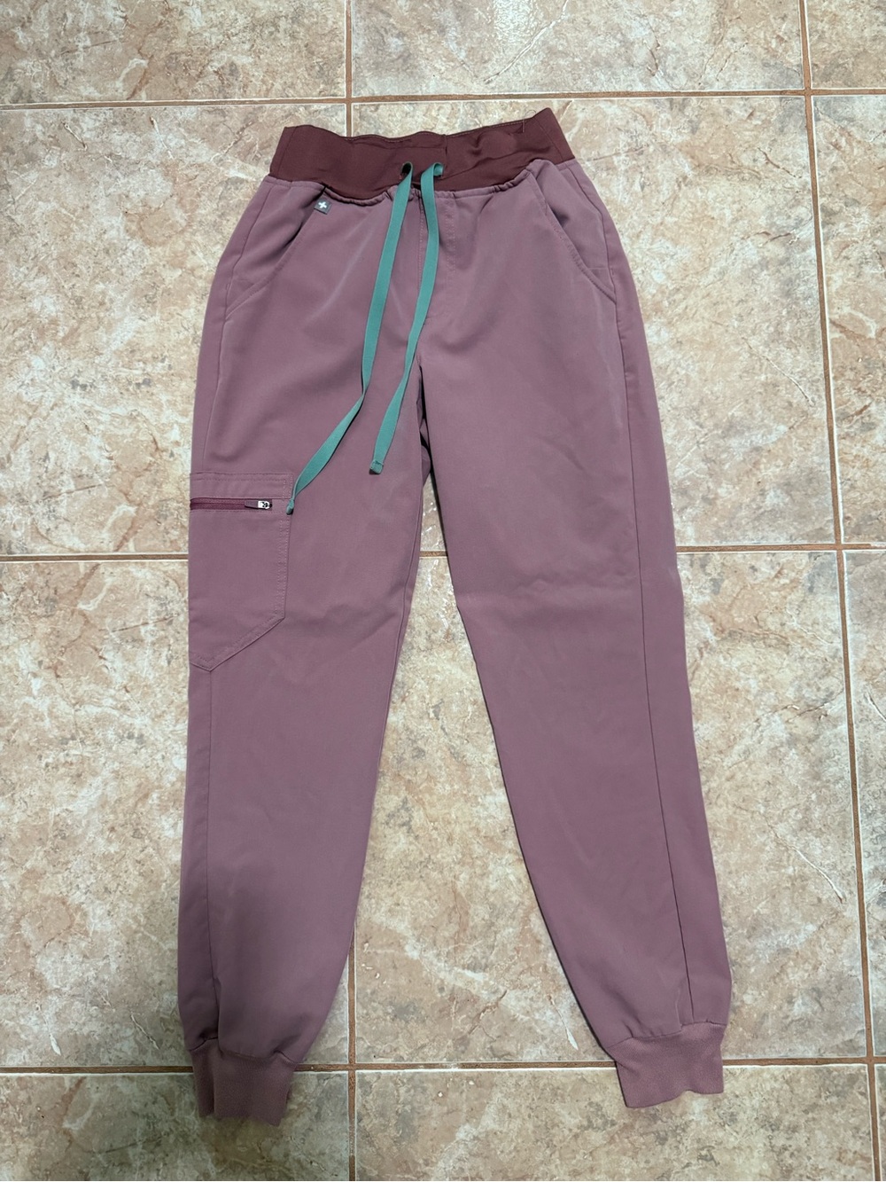 FIGS Mauve Jogger Pants with Teal Drawstring